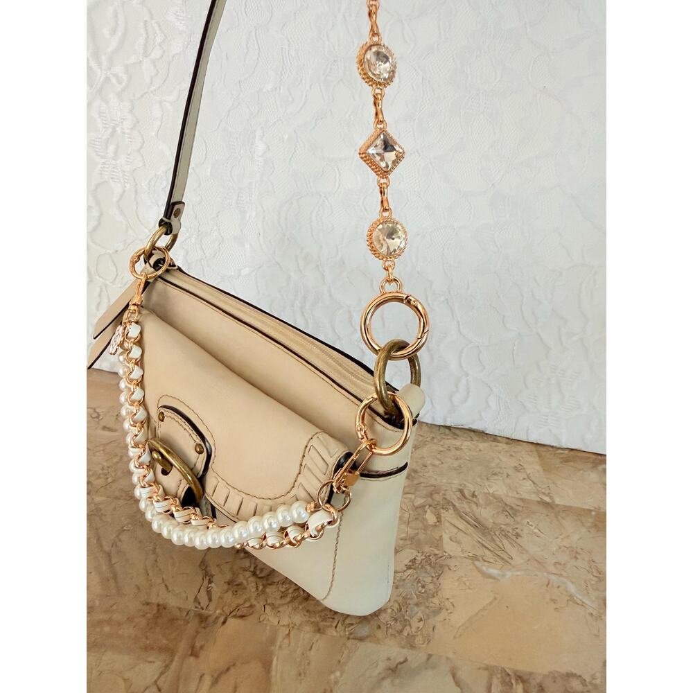 Coach Poppy cream Leather Whipstitch Shoulder Bag wristlet - Picture 5 of 15